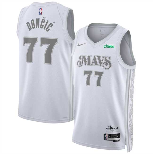 Men%27s Dallas Mavericks #77 Luka Doncic White 2024-25 City Edition Stitched Jersey Dzhi